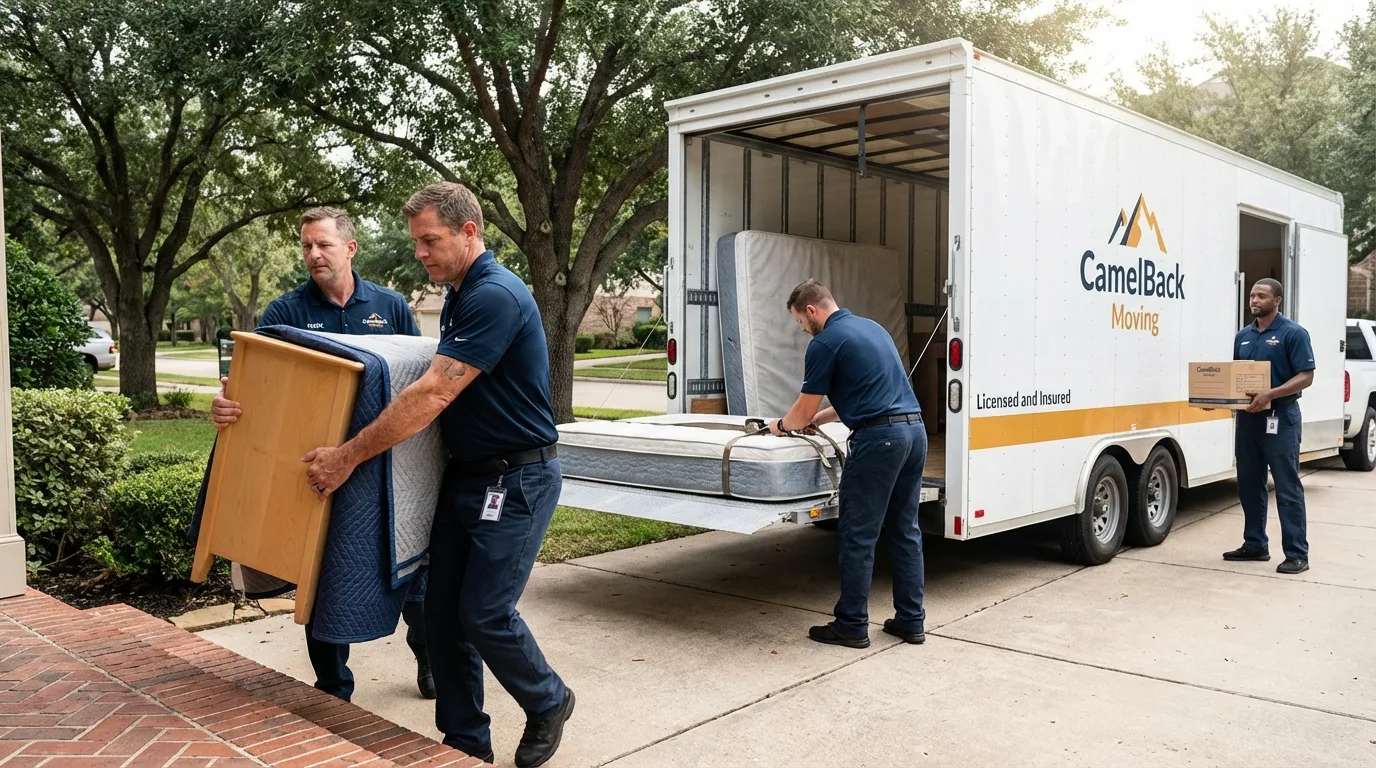 Crew loading residential truck for cross-state move from Platte City, MO
