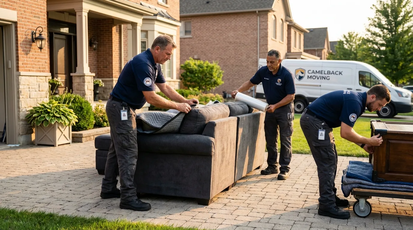 Large estate moving crew wrapping furniture in Platte City, MO