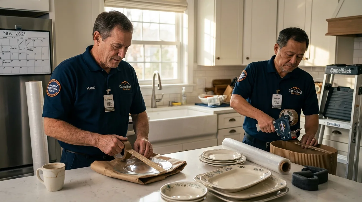 Professional crew packing kitchen dishware in Platte City, MO